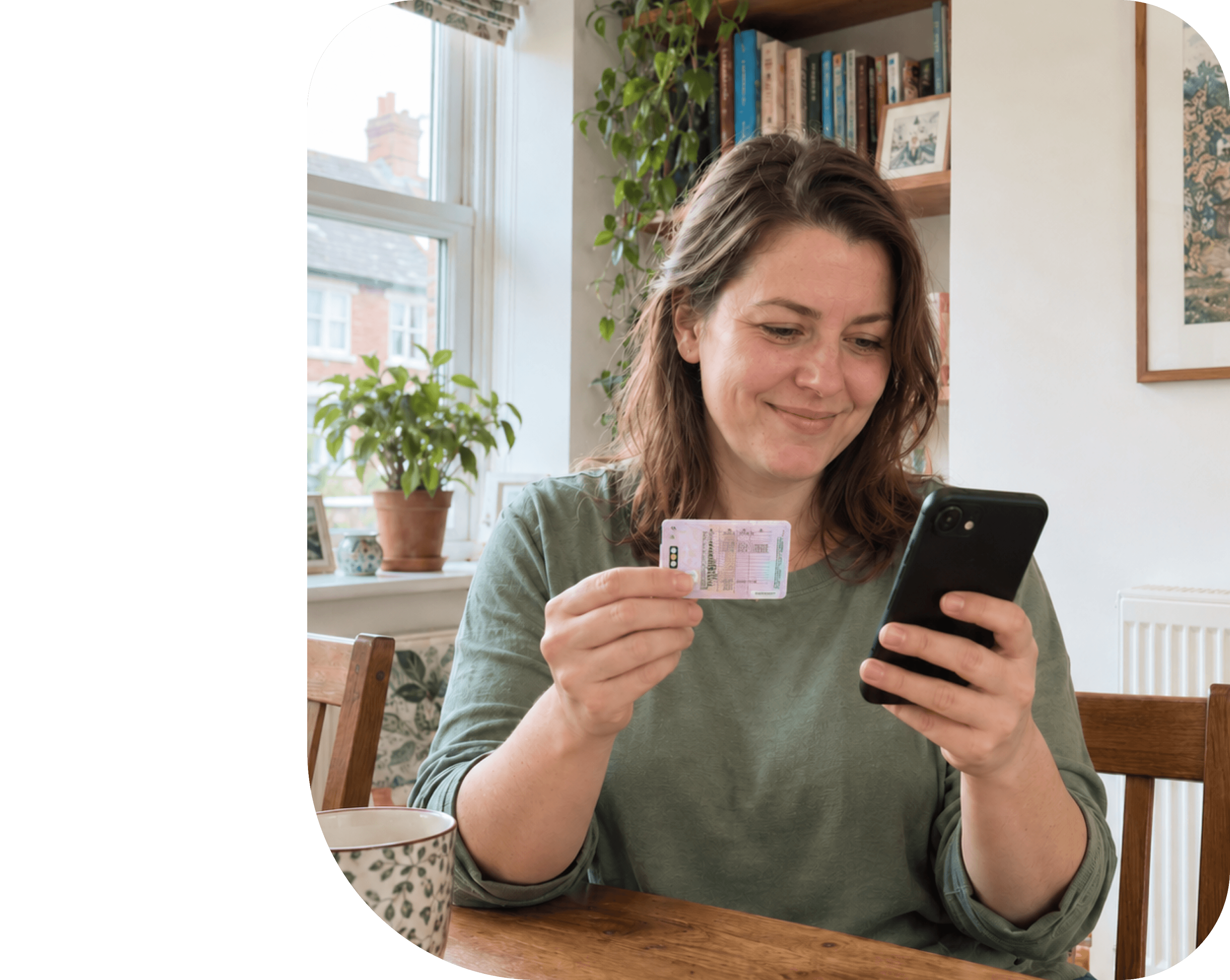 A cook on their phone, with a card showing required identity documents