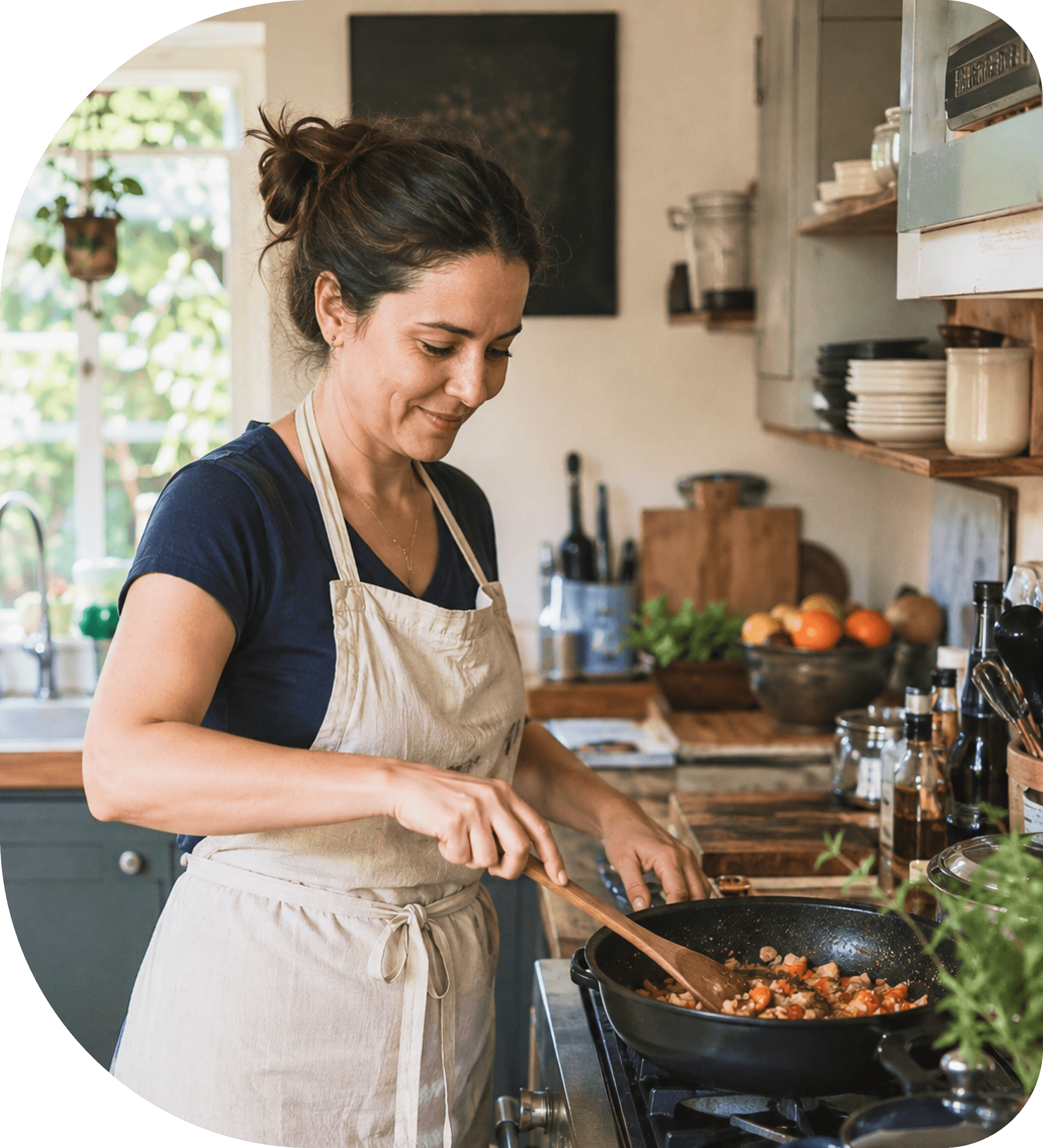 A personal chef cooking a fresh meal in a home kitchen