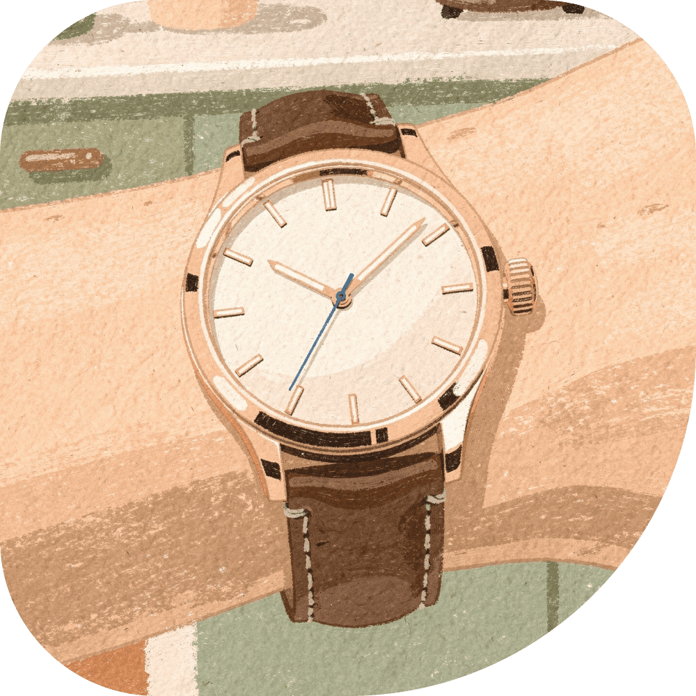 A wristwatch resting on a table