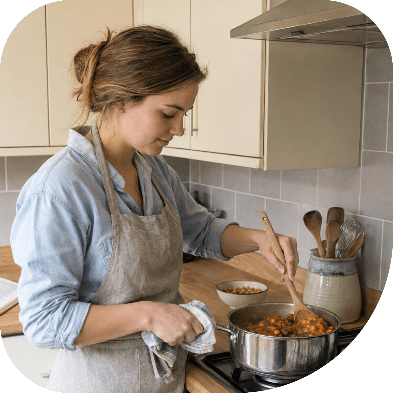 A culinary student plating a dish