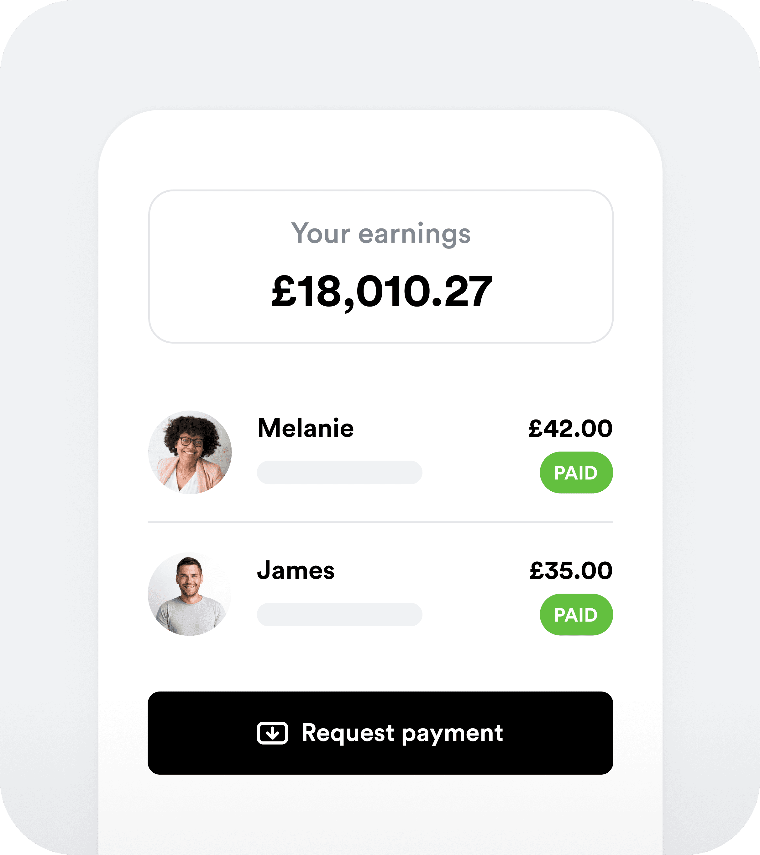 A phone showing instant payments and earnings