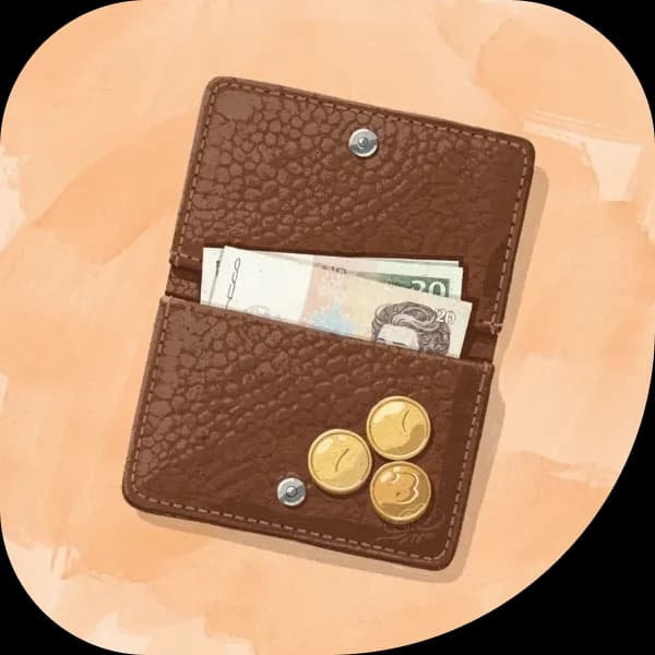 Wallet with cash and coins