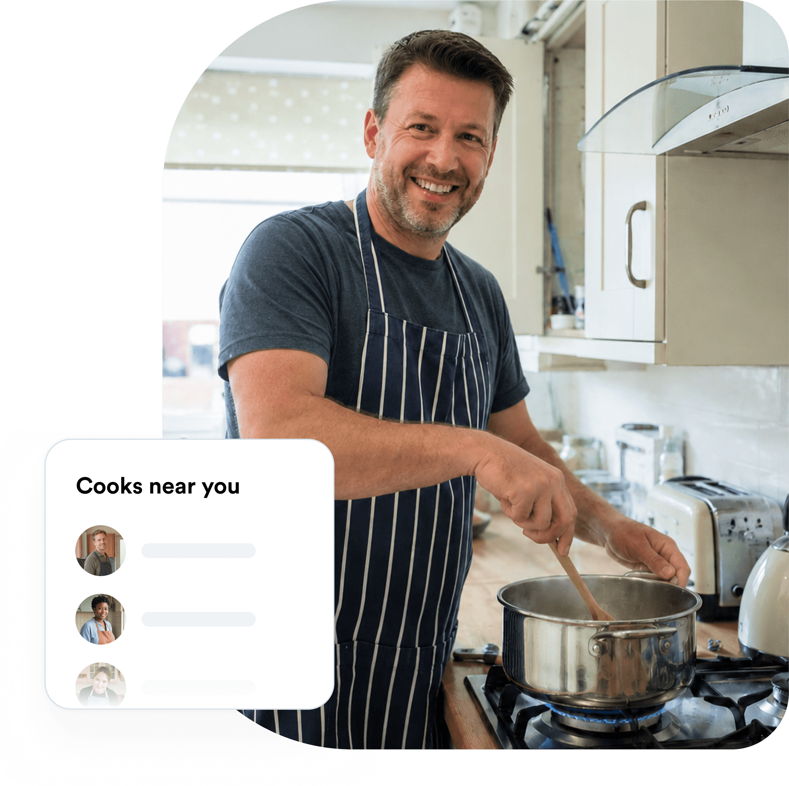 A cook preparing a meal, with a card showing a meal request