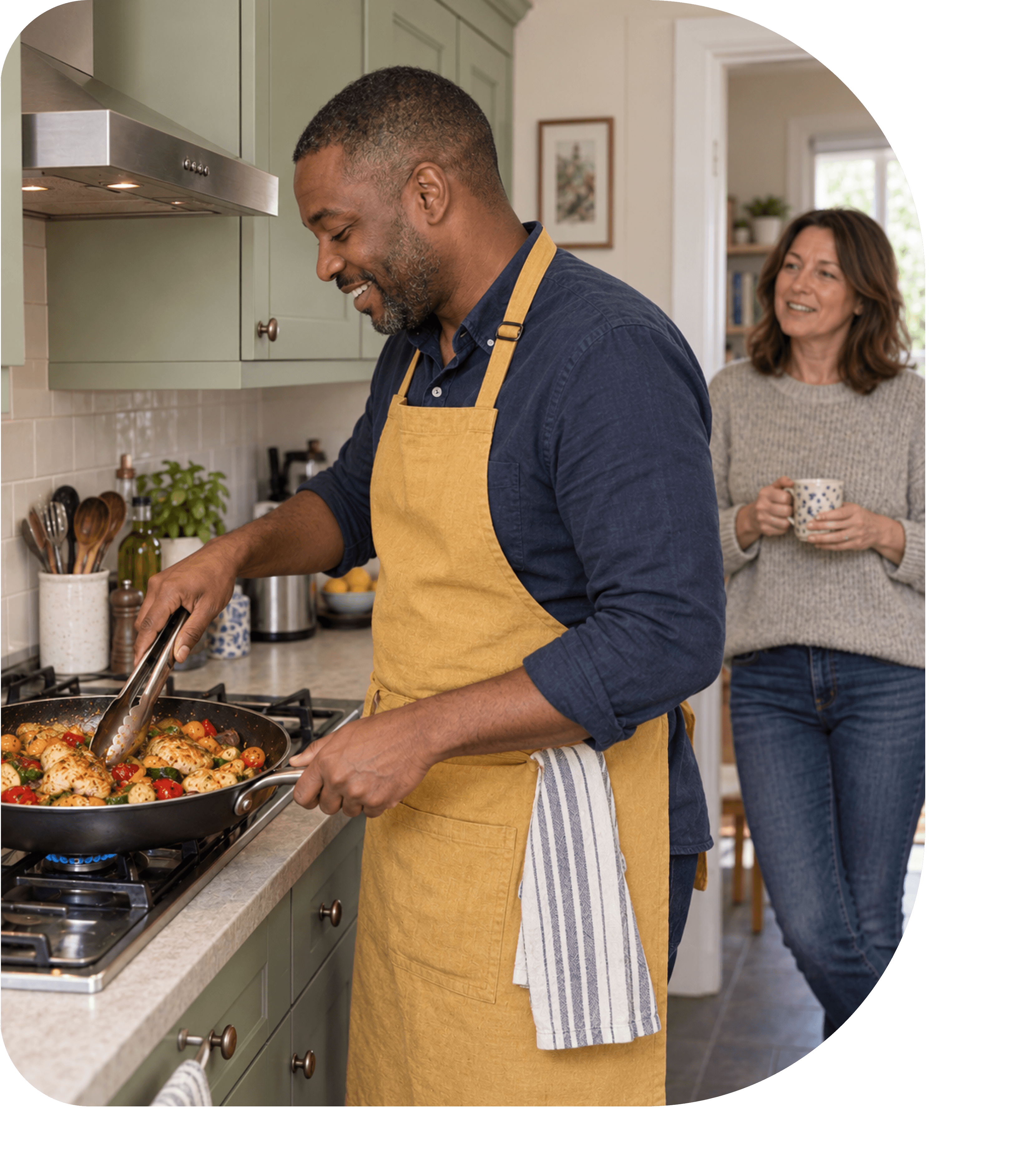 A vetted chef preparing a meal in a home kitchen