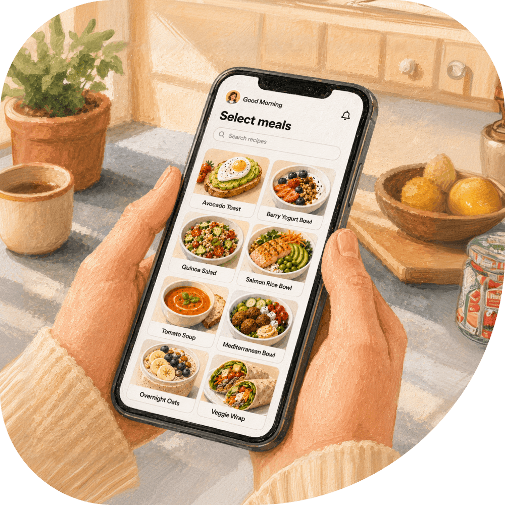 Phone showing meal options