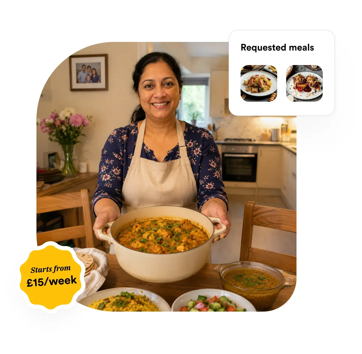 A personal cook presenting a freshly cooked home meal