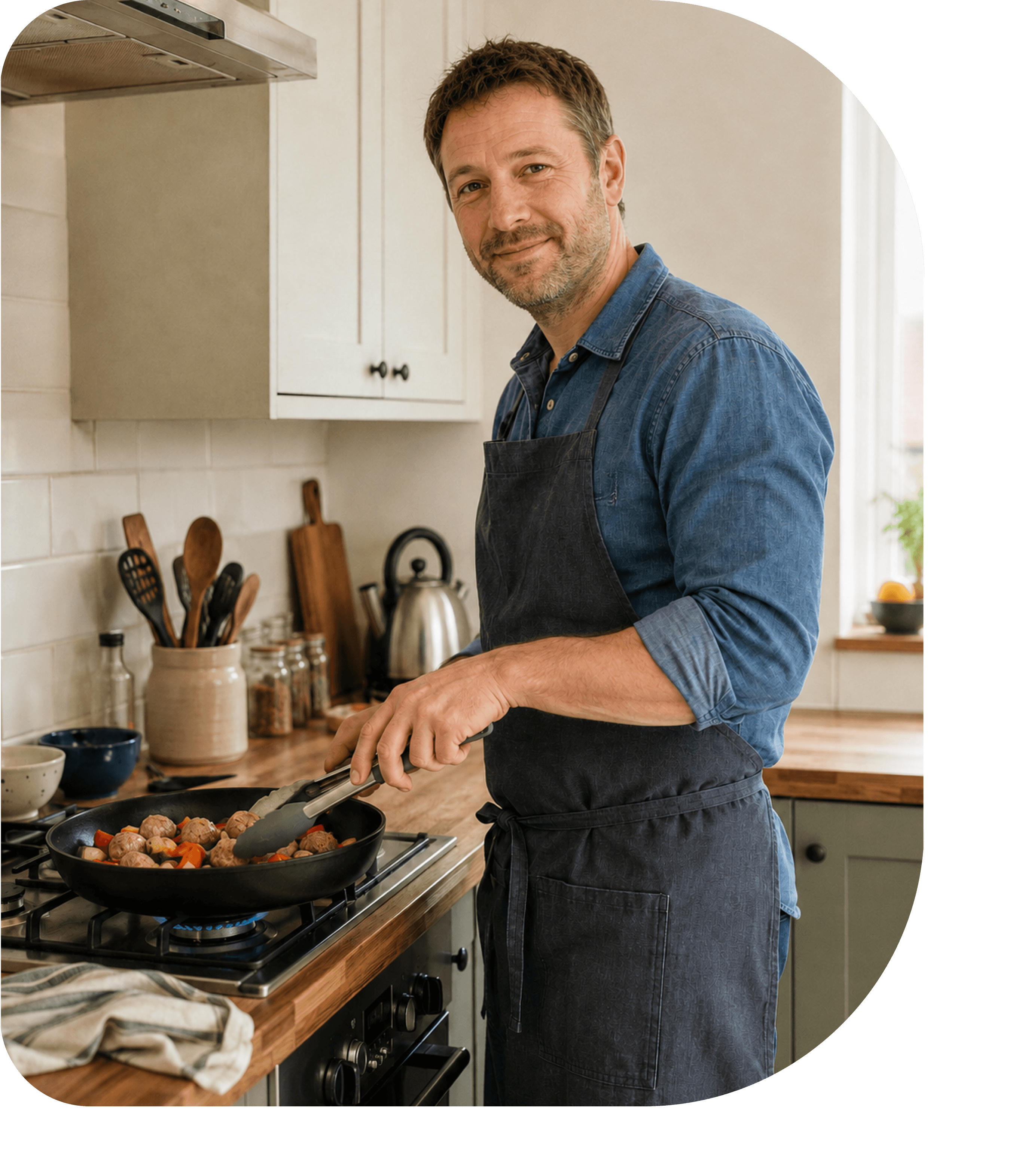 A vetted chef preparing a meal in a home kitchen