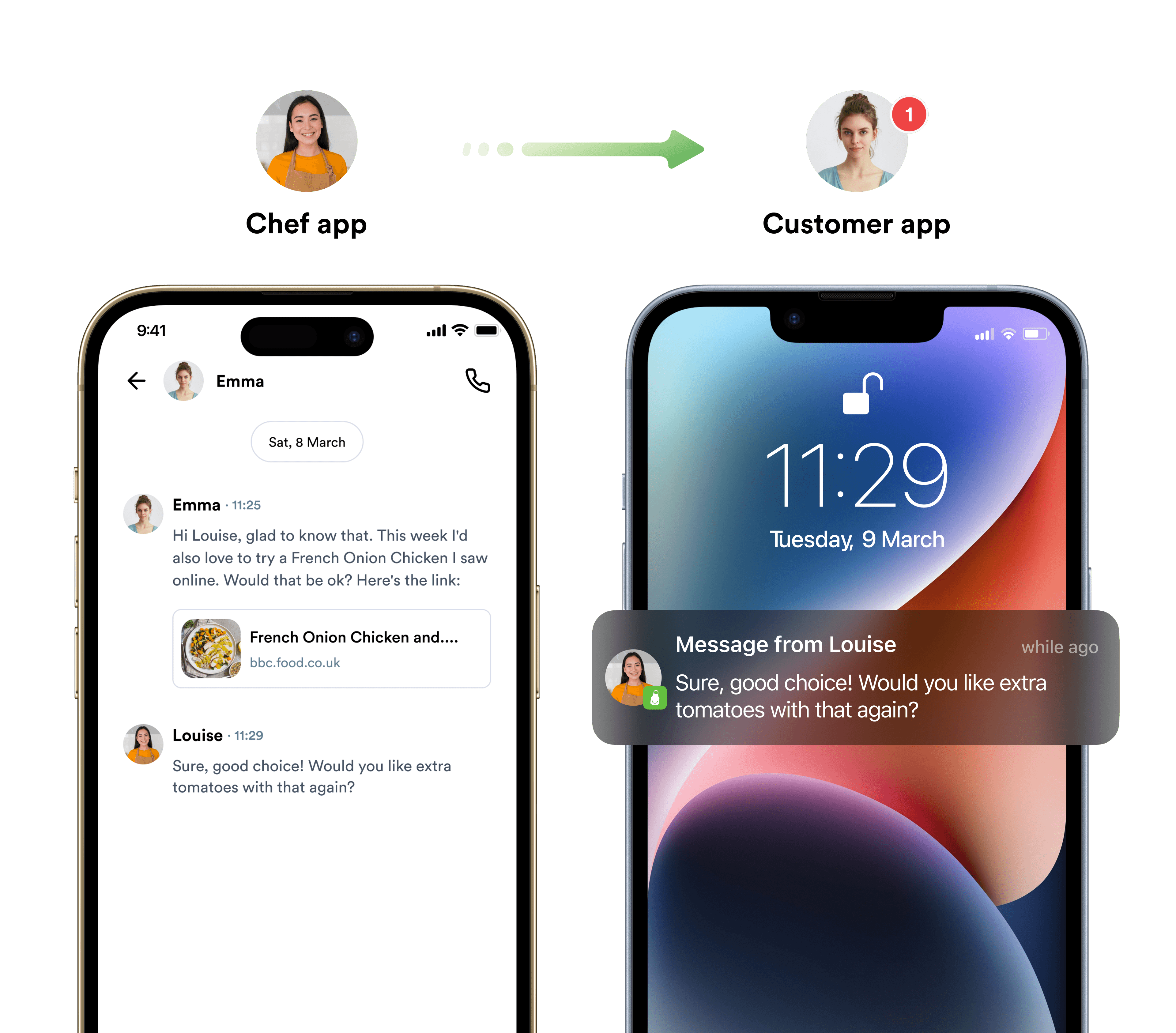The Cheffo chef app and customer app side by side