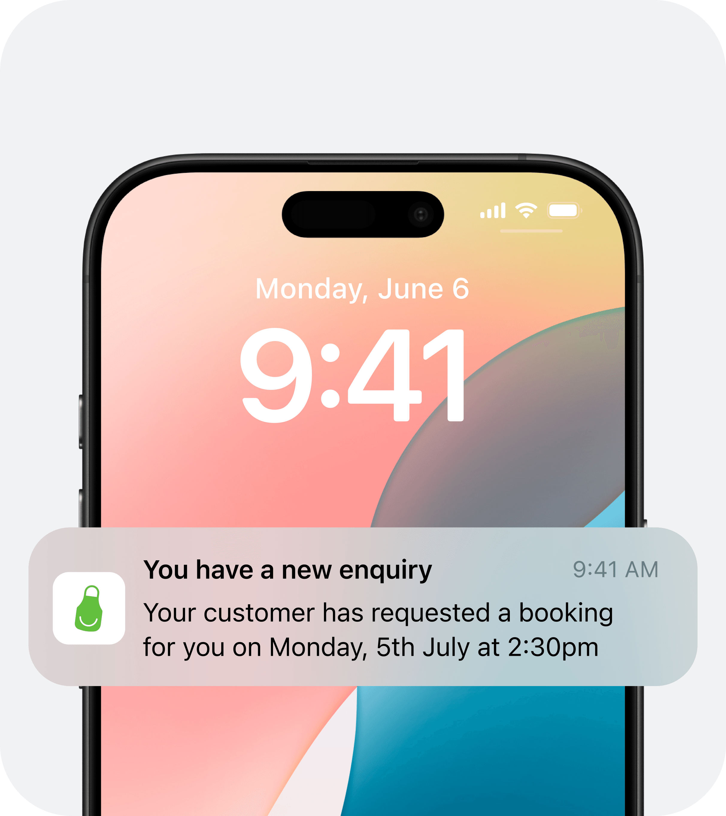 A phone lock screen with a Cheffo booking notification