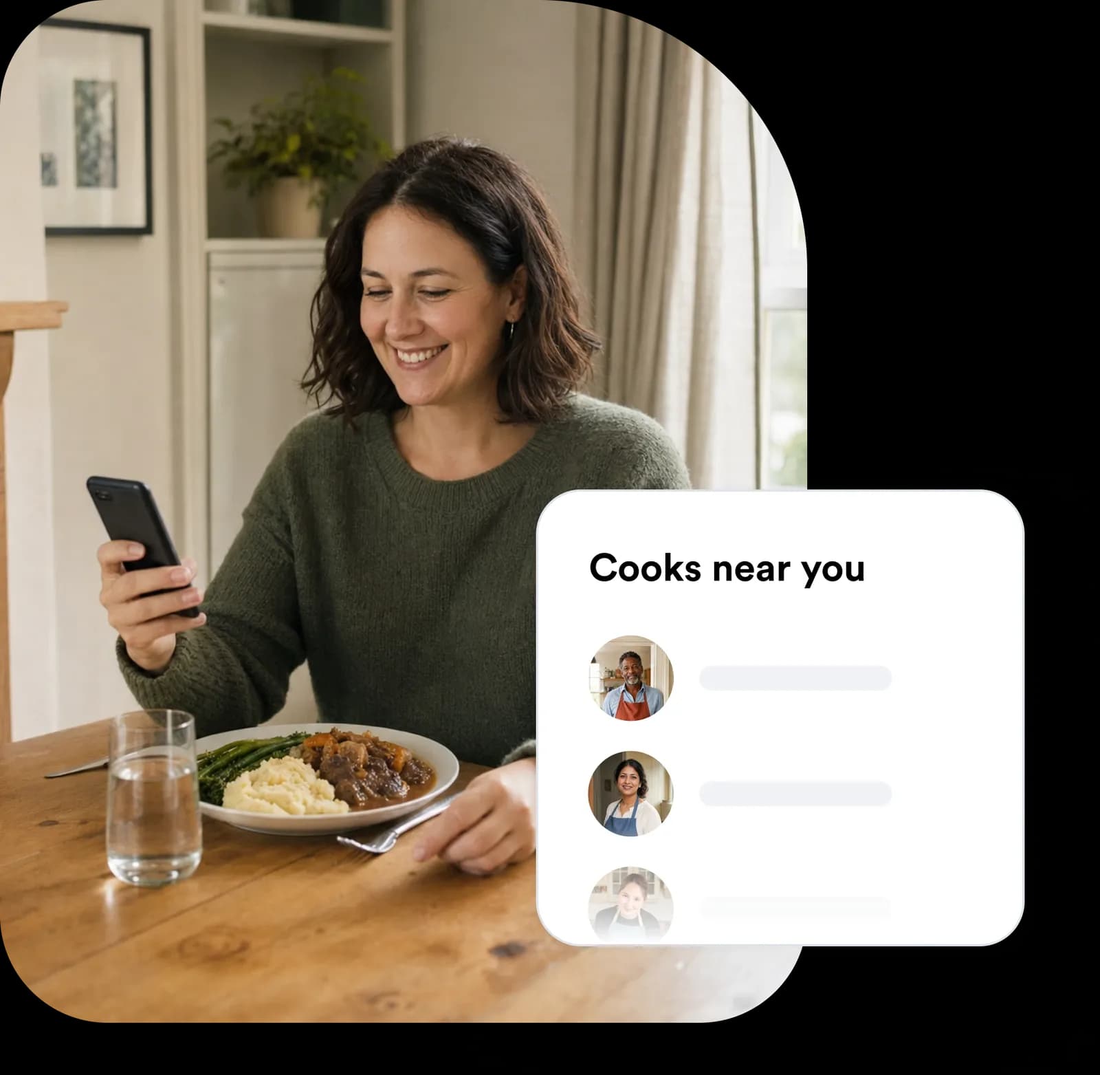 A diner browsing verified chefs available nearby