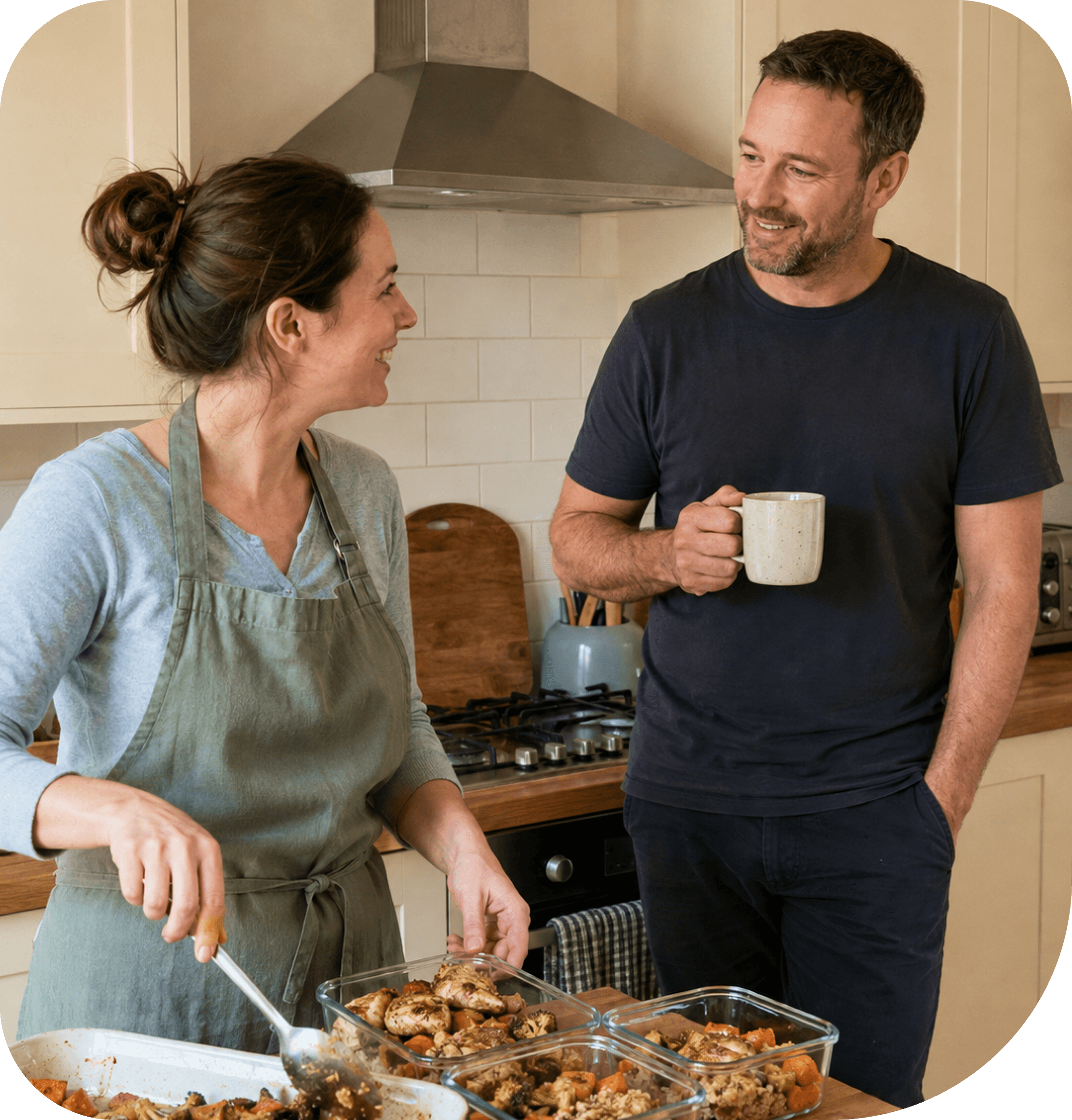 A cook packing a home-cooked meal
