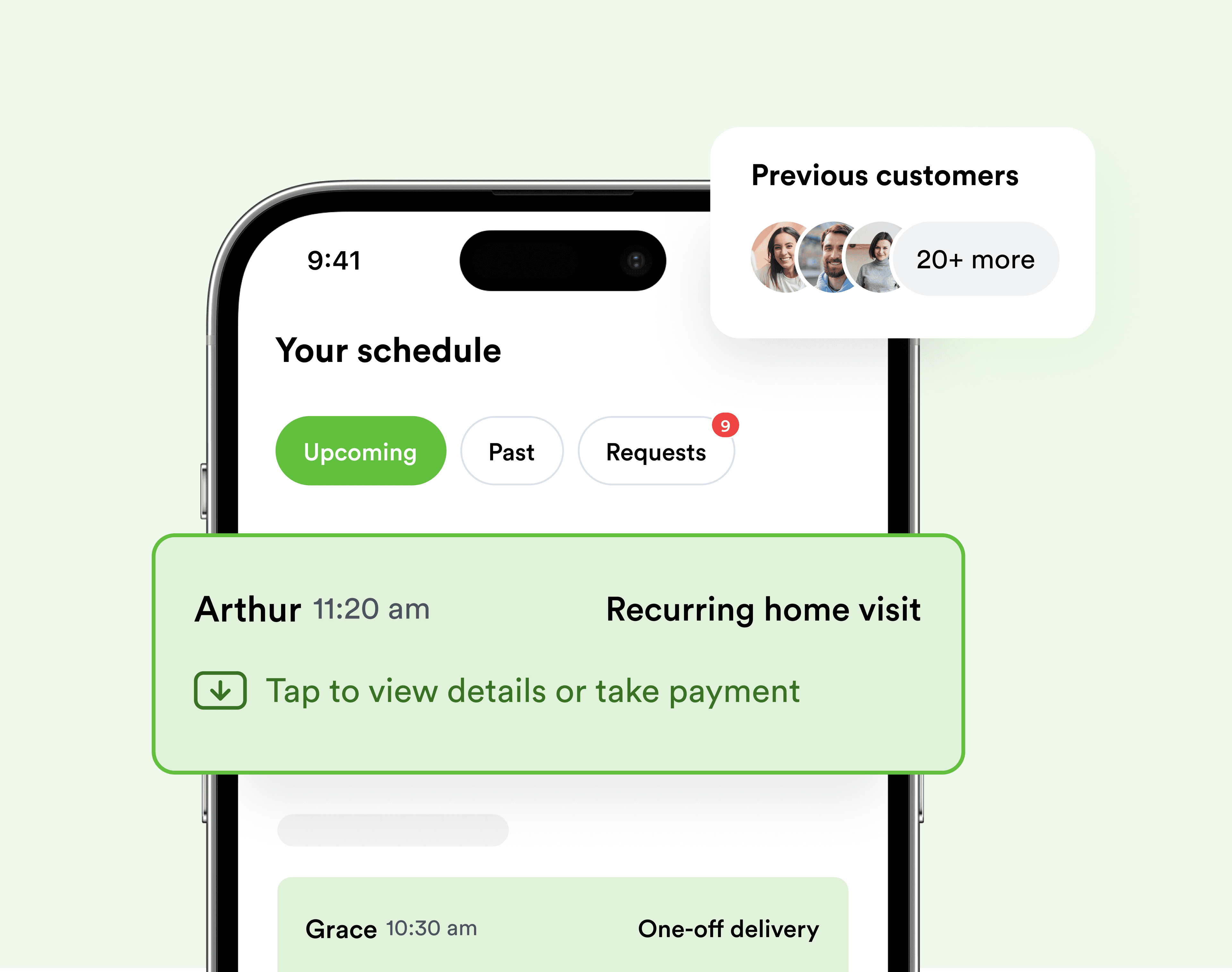 A phone showing a cook's schedule of upcoming bookings