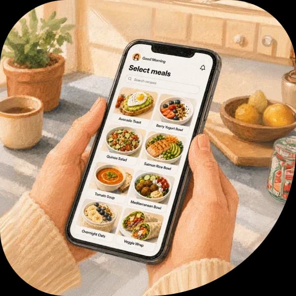 Phone showing meal options