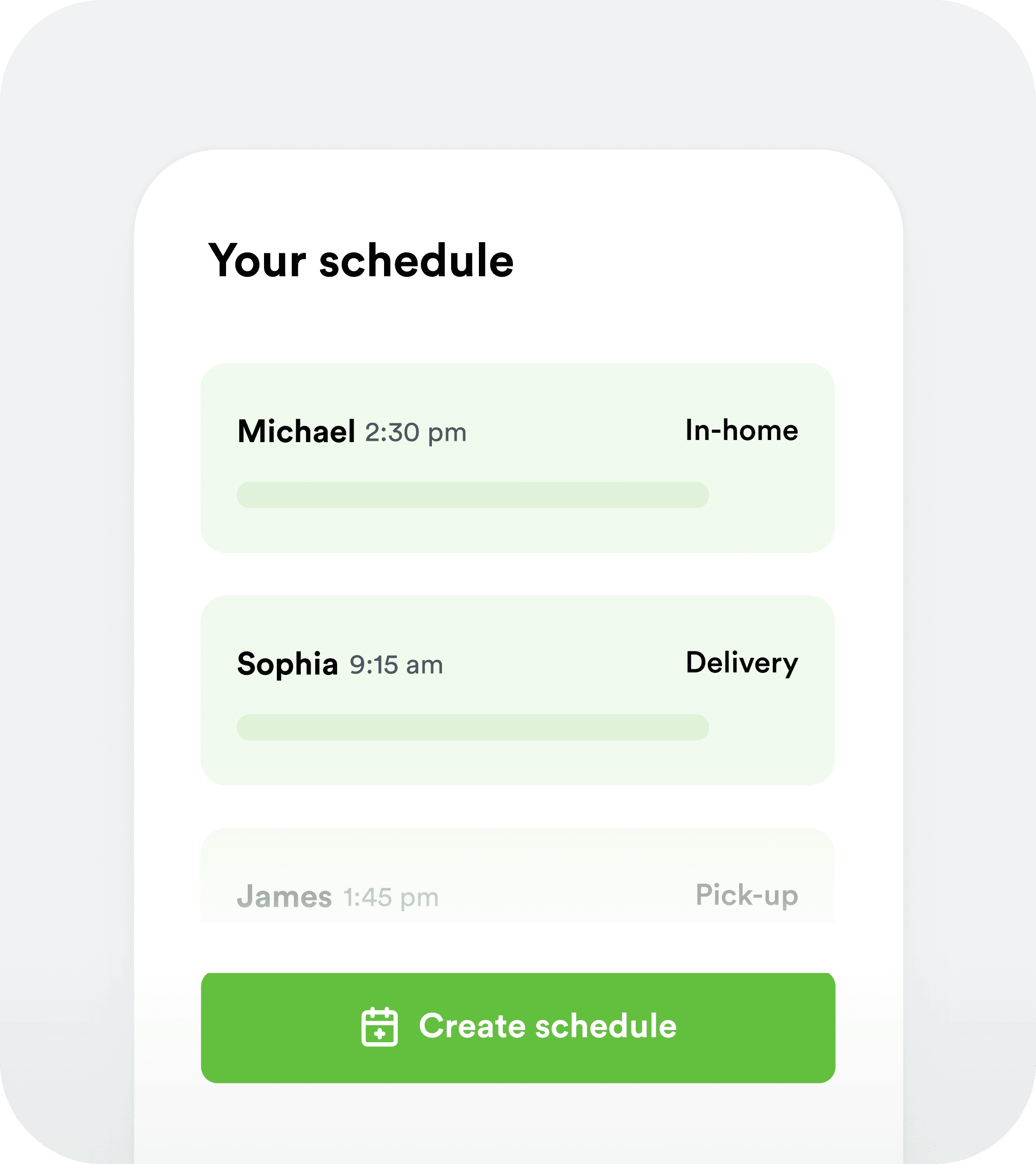A phone showing a cook's booking schedule